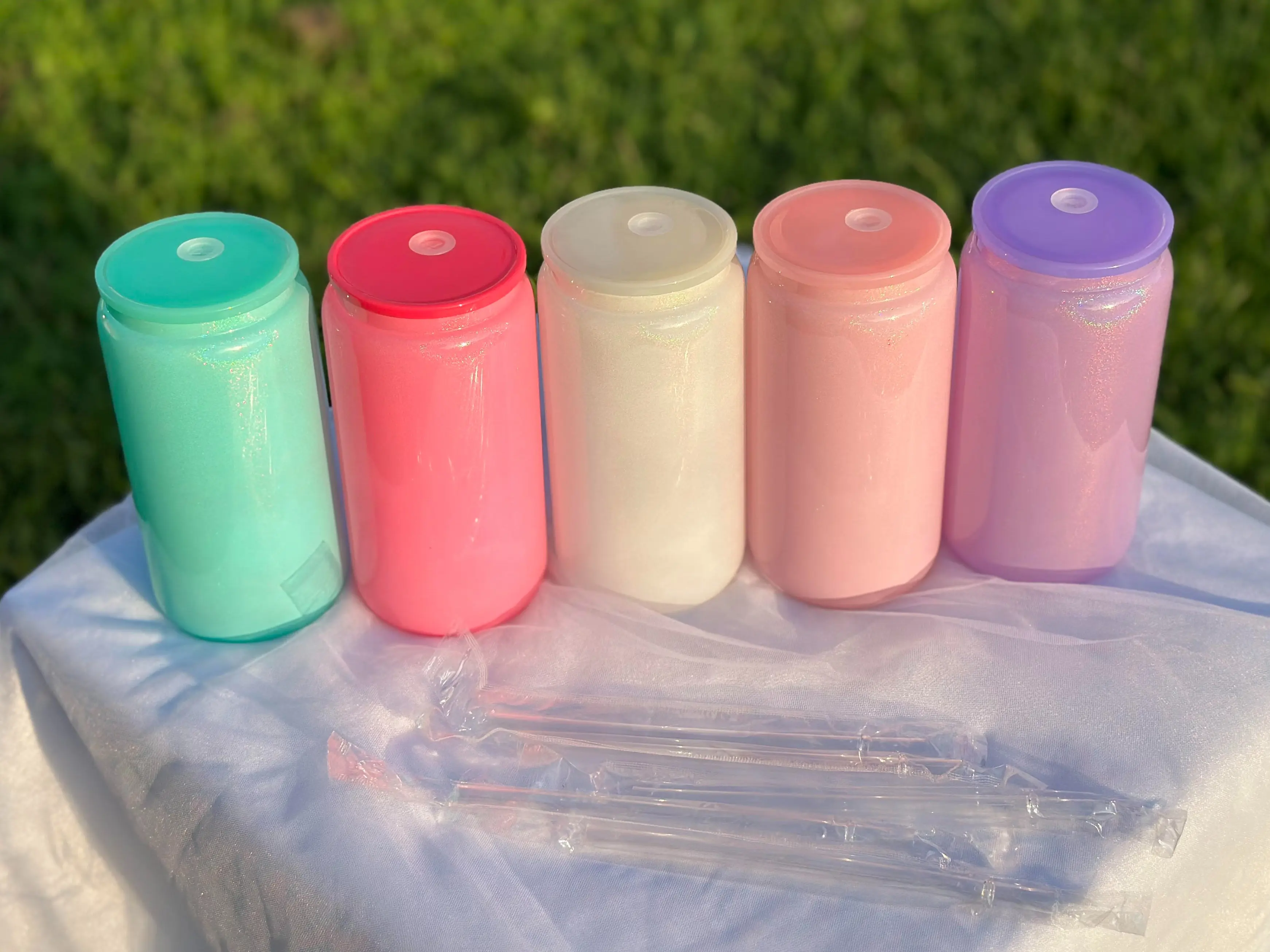 Shimmer Glass Cup Tumbler 16oz -Sublimation and UV DTF Cup Wrap Friendly glass cup tumbler drinkware elegant gift