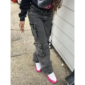 Multi-Pocket Cargo Straight Leg Jeans Trouser Women Womenswear Fit