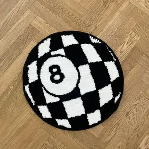 LAKEA Circular Checkerboard Pattern Tufted Rug No.8 Billiards Mat Korean Style Soft Living Room Carpet Area Floor Pad Doormat Decor