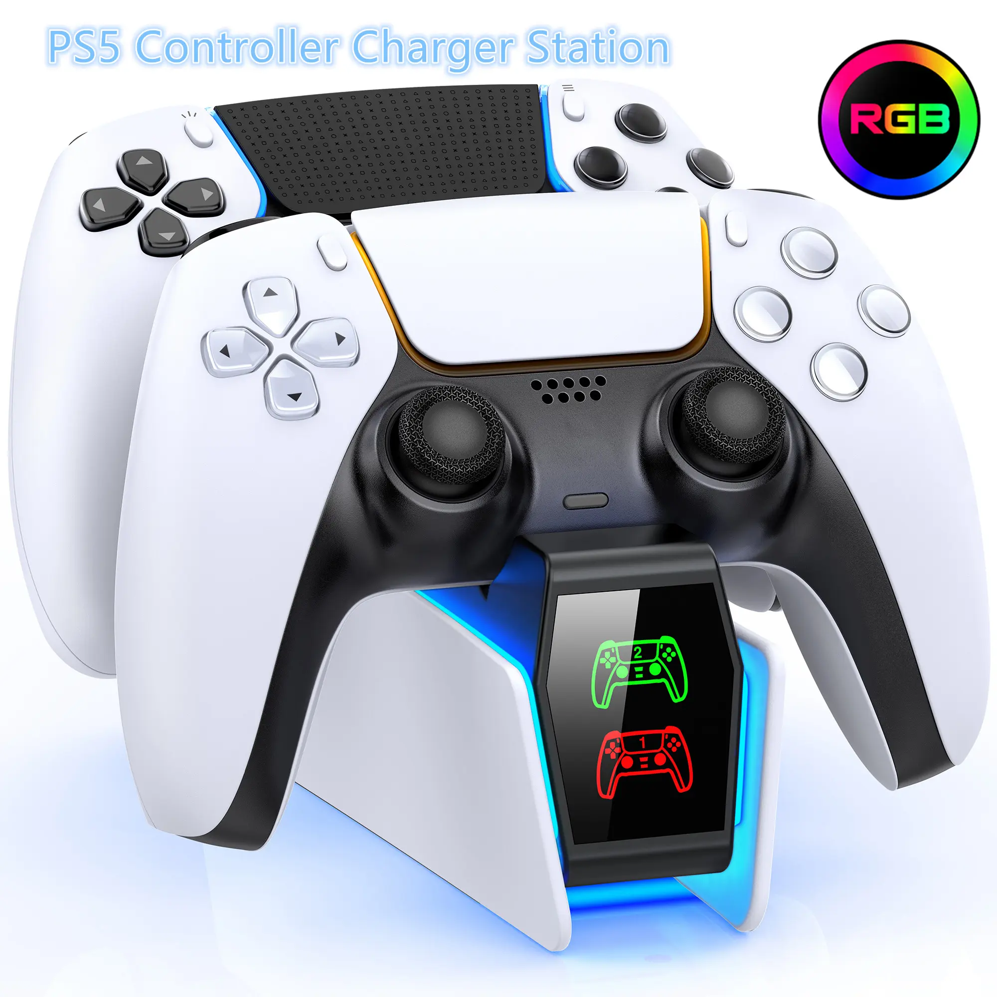 PS5 DualSense & Edge Controller Fast Charging Station - Gaming Accessories for PS5, 5V/2A Fast Charging AC Adapter, LED Lights, Manufacturer Warranty, Compatible with DualSense & Edge Controller, White Gaming Console Accessory