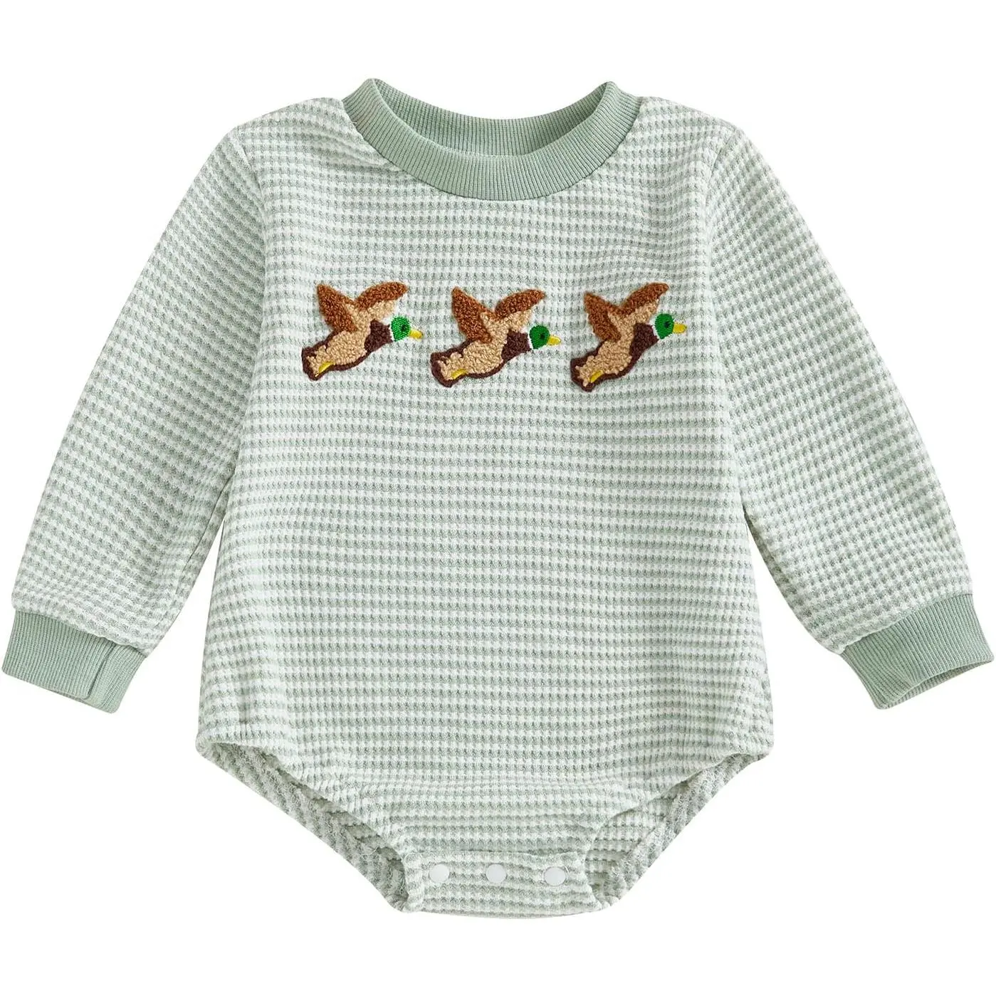 Waffle Knit Button-Up Romper, Oversized Long Sleeve Bubble Jumpsuit for Unisex Newborns and Infants 0-3 Months, Fast Shipping, Striped