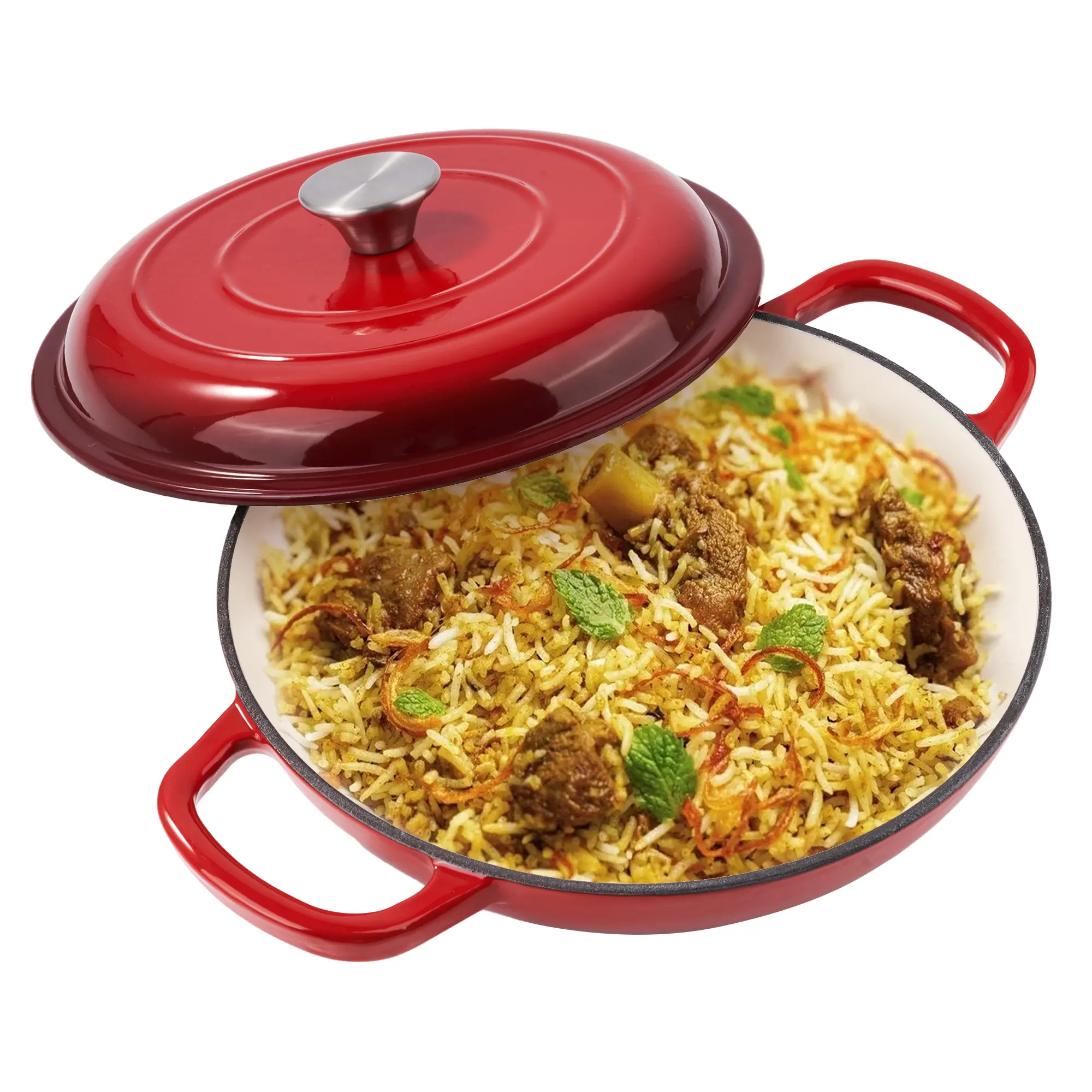 Kerilyn 3 Quart Enameled Shallow Cast Iron Dutch Oven with Lid, Dual Handles Dutch Pots for Cooking, Stewing, Heavy-Duty & Nonstick, Oven Safe up to 500° F, Works on All Stovetops, Dark Blue   dutch enamel stock