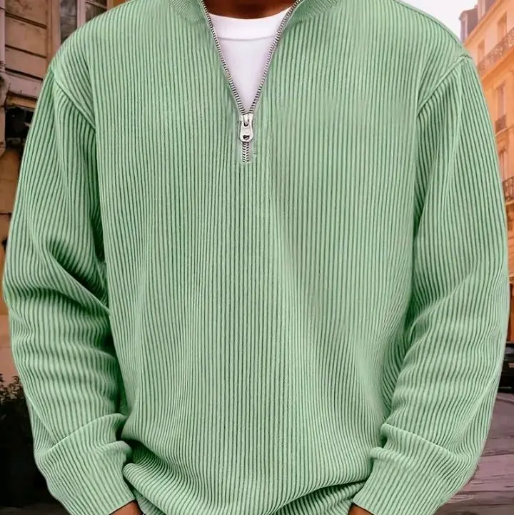 Ribbed Quarter-Zip Sweatshirt for Men - Soft & Comfortable Casual Wear