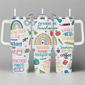 1pc Teacher's Day Hydration Tumbler: 40oz Stainless Steel Double-Walled Vacuum Insulated Cup, Teacher's Day Doodle, Straw & Leakproof Lid, Gift for Teacher's Day & Thanksgiving!