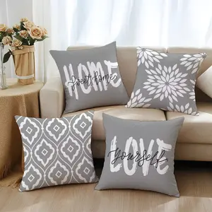 4 Piece Floral Sweet Home Text Pattern Pillowcases, Single-Sided Print, Simple Home Decor for Living Room Bedroom, Sofa Cushion Cover, No Pillows Included