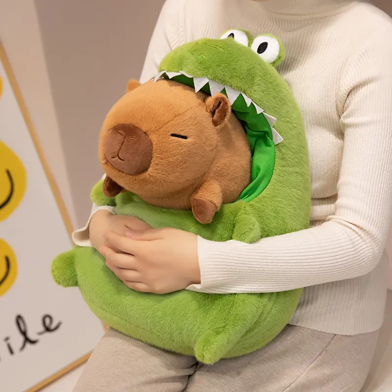 Swamp Alligator-Shaped Nest with Capybara Stuffed Animal, Soft Cuddly Unique Design Home Sleeping Pillow, Stuffed Animal Gifts for Kids Holiday Use