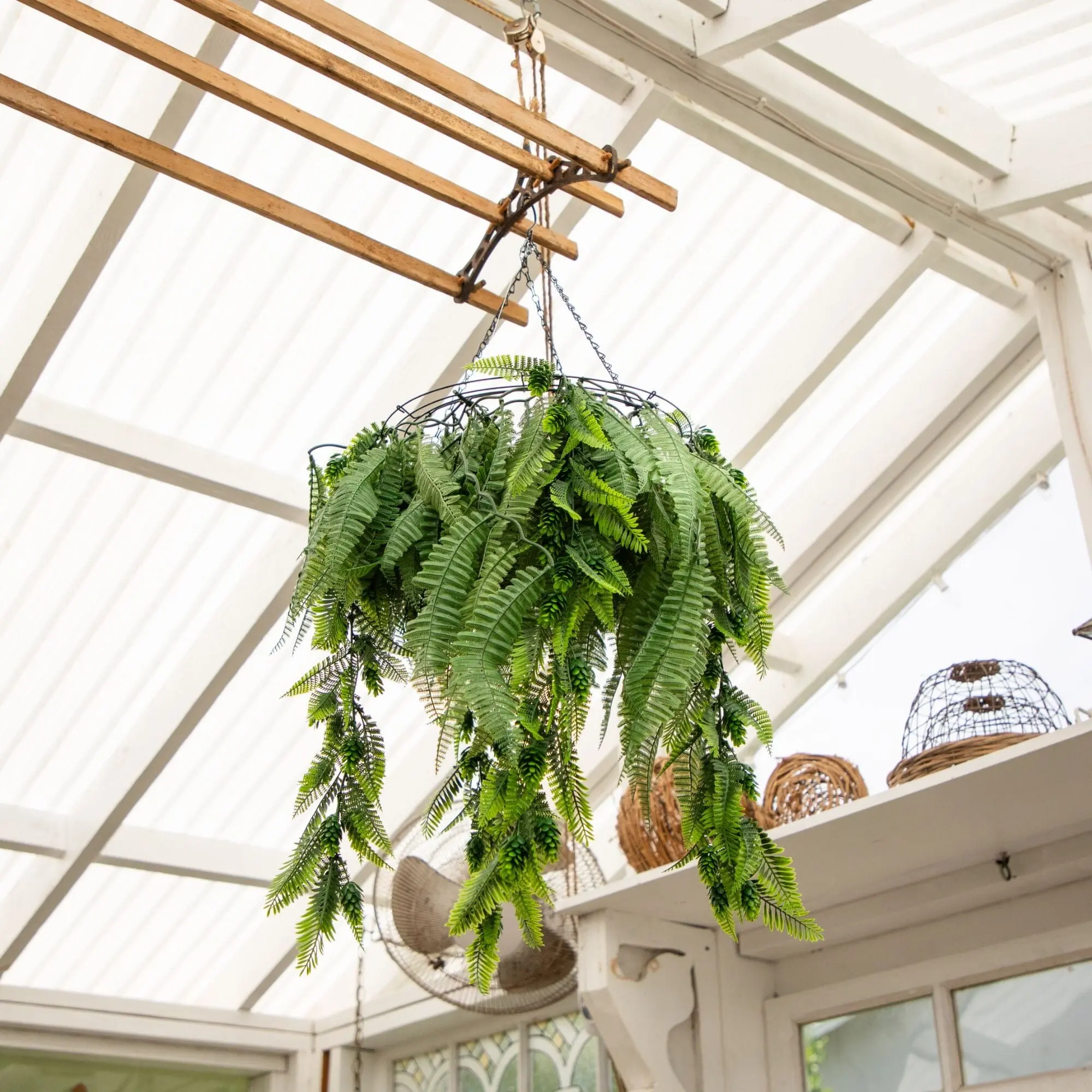 39” UV Resistant Artificial Mixed Ferns Plant in Hanging Ring (Indoor/Outdoor)