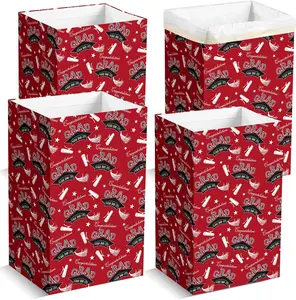 4 Pack Red Disposable Pop up Trash Cans for Graduation Parties (13 Gallon 21.6" H x 13.5" W x 10" D) with 5 Fitted Bags Portable Foldable Extra Thick Garbage Bins for Event Kitchen Camping