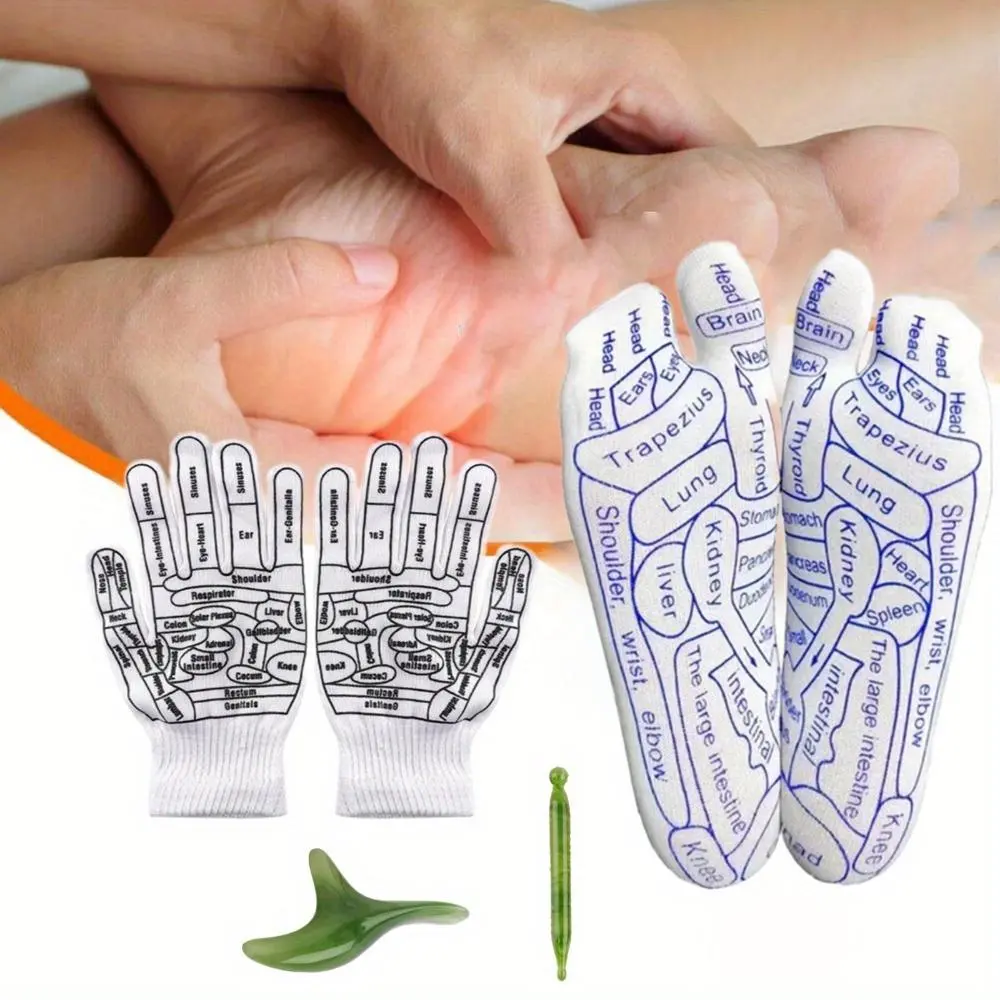Reflexology Socks Set with Tools Acupuncture Socks Kit Five Toe Separate Socks Cotton Reflexology Acupressure Charts for Men and Women