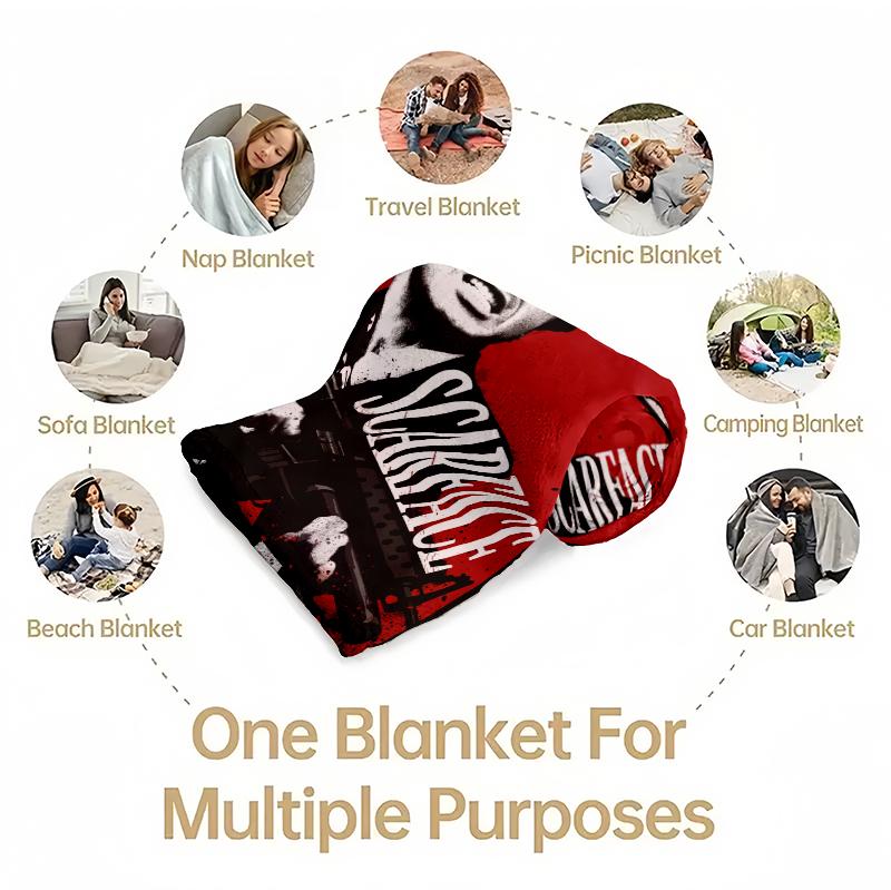 Scarface Tony Montana Fleece Throw Blanket, Al Pacino Classic Gangster Movie Graphic Plush Blanket, Red Black Splash Print, Cozy Soft Blanket For Movie Fans Couch Bed Home Decor