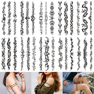 10 Sheets Mix Tribal Fake Temporary Tattoos for Adult, Black Tribal Pattern Tattoo for Men Women, Realistic Semi Permanent Tattoo Stickers That Look Real and Last Long