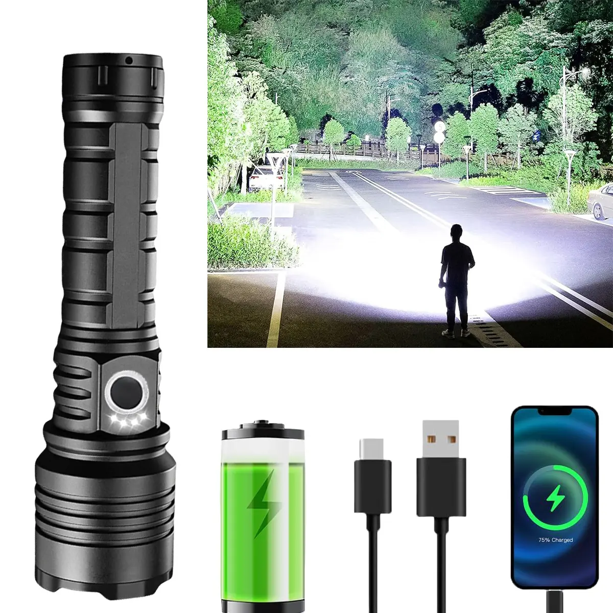SYADOO LED Flashlight Super Bright portable Rechargeable Waterproof Flash Light for Camping Essentials, Night Outdoor Emergency Lighting  Ultra Long Endurance Lighting, #Summervibes