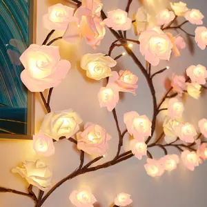 Rose LED Tree Branch Lights for Wall, Willow Vine Twig Decor Garland with 96 LED Lights and USB Powered, Remote Control,8Lighting Modes for Indoor Wall Window Wedding Decor