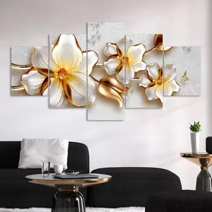 Flower Pattern Canvas Painting, 5 Counts/set Modern Wall Art Painting, Aesthetic Design, Wall Art Decor for Home Living Room Bedroom Office, Ornaments, Modern Home Decoration