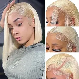 GK Blonde Bob Wig Human Hair Straight 613 Bob Wig 12 Inch 180 Density 13x4 Transparent Lace Wigs for Women Pre-Plucked with Baby Hair
