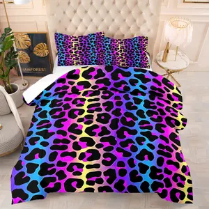2/3 Pcs Rainbow Gradient Leopard Print Bedding Comforter Set, Comforter & 1/2 Pillowcases (no filler), All-Season, Rainbow Leopard Print, Fits Bedroom/Dorm/Rental Decor, Ideal for Trendy Play Style Fans/Roommates/Birthday Gifters