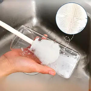 [Silicone Cleaning Brush] Foldable Long Handle Silicone Cleaning Brush - Soft Bristles for Teapots, Wine Glasses & Baby Bottles - Portable Multi-Surface Kitchen Brush with Durable Plastic/Silicone Design