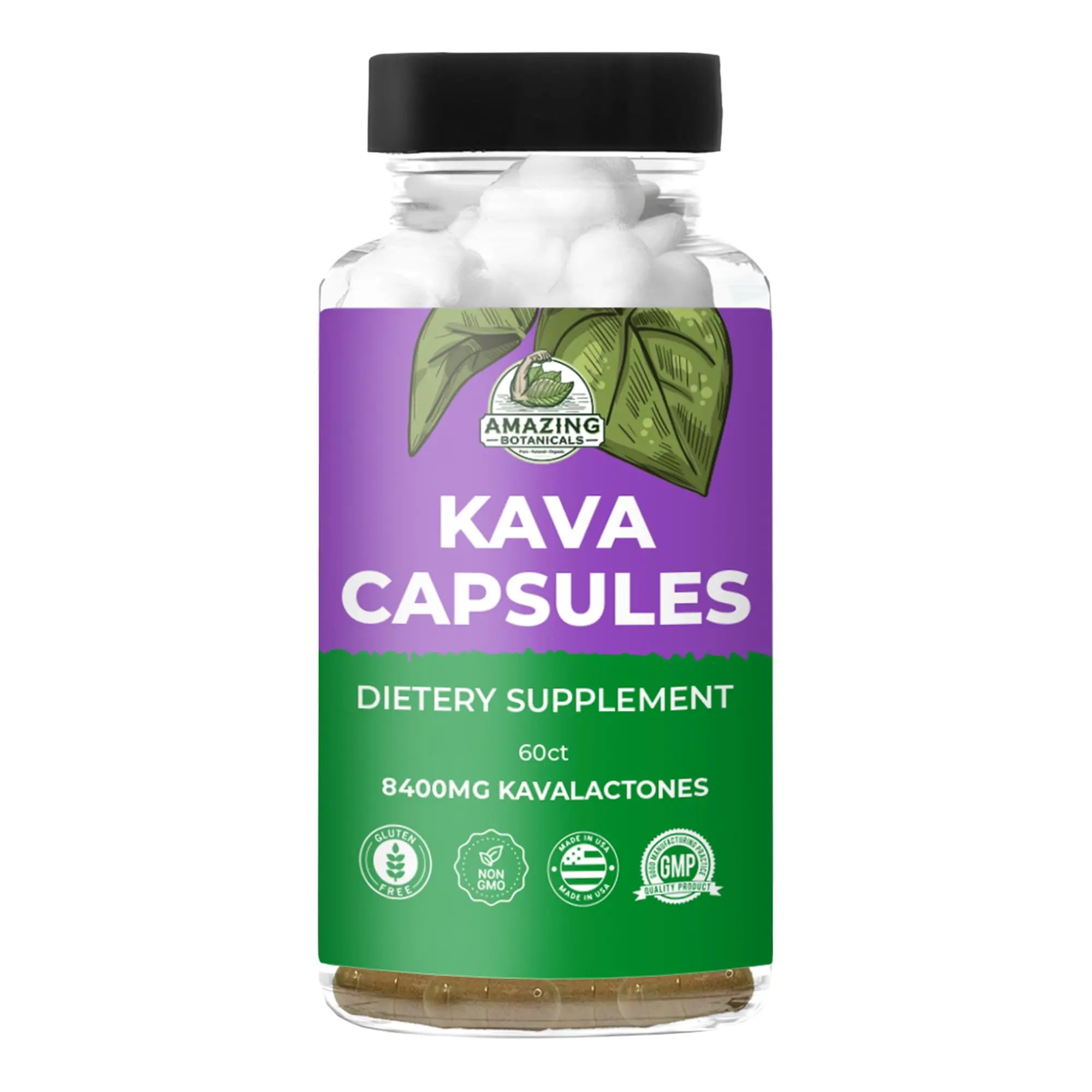 Amazing Botanicals Natural Noble Fijian Kava Root Extract Capsules - 1000mg per Capsule, 60 Count (Pack of 1), GMO-Free, Gluten-Free, Edible Dietary Supplement for Deep Relaxation, Promotes Mental Calmness, Botanical Extracts