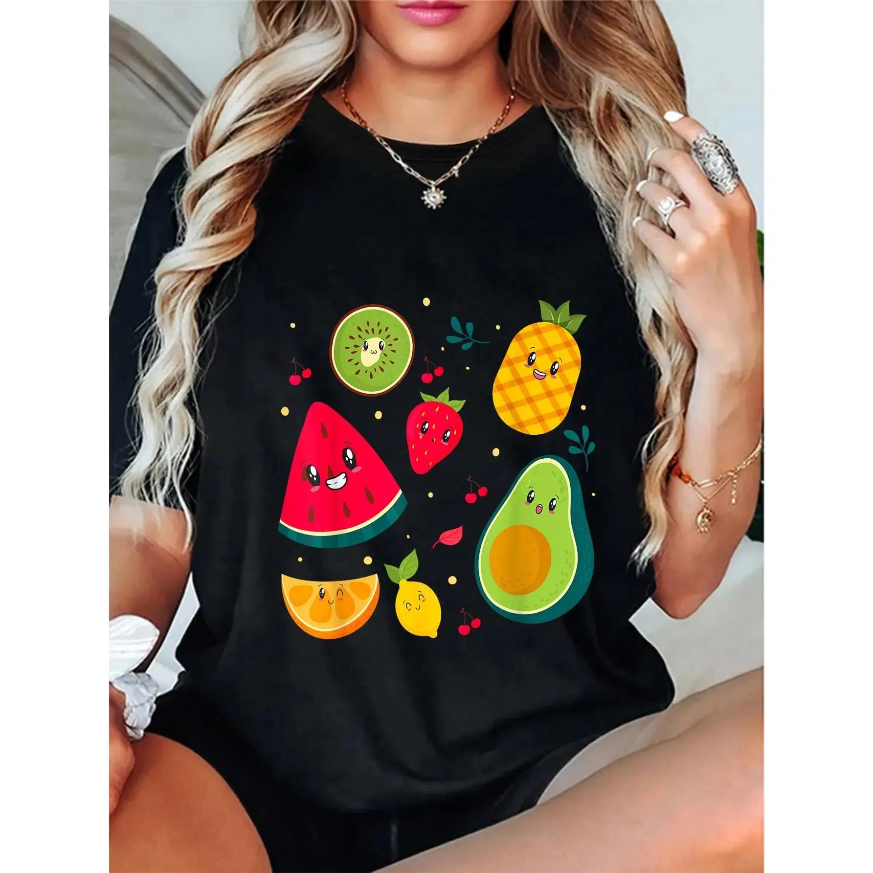 100% Cotton Oversized Short-Sleeve Fruit Costume Casual Tee, Everyday Apparel for Couples (Men, Women), Shortsleeve