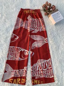 Vintage Sardine Print Wide-Leg Palazzo Pants Nautical Pattern Design Women Trousers for Coastal Outfits #SpringStatements
