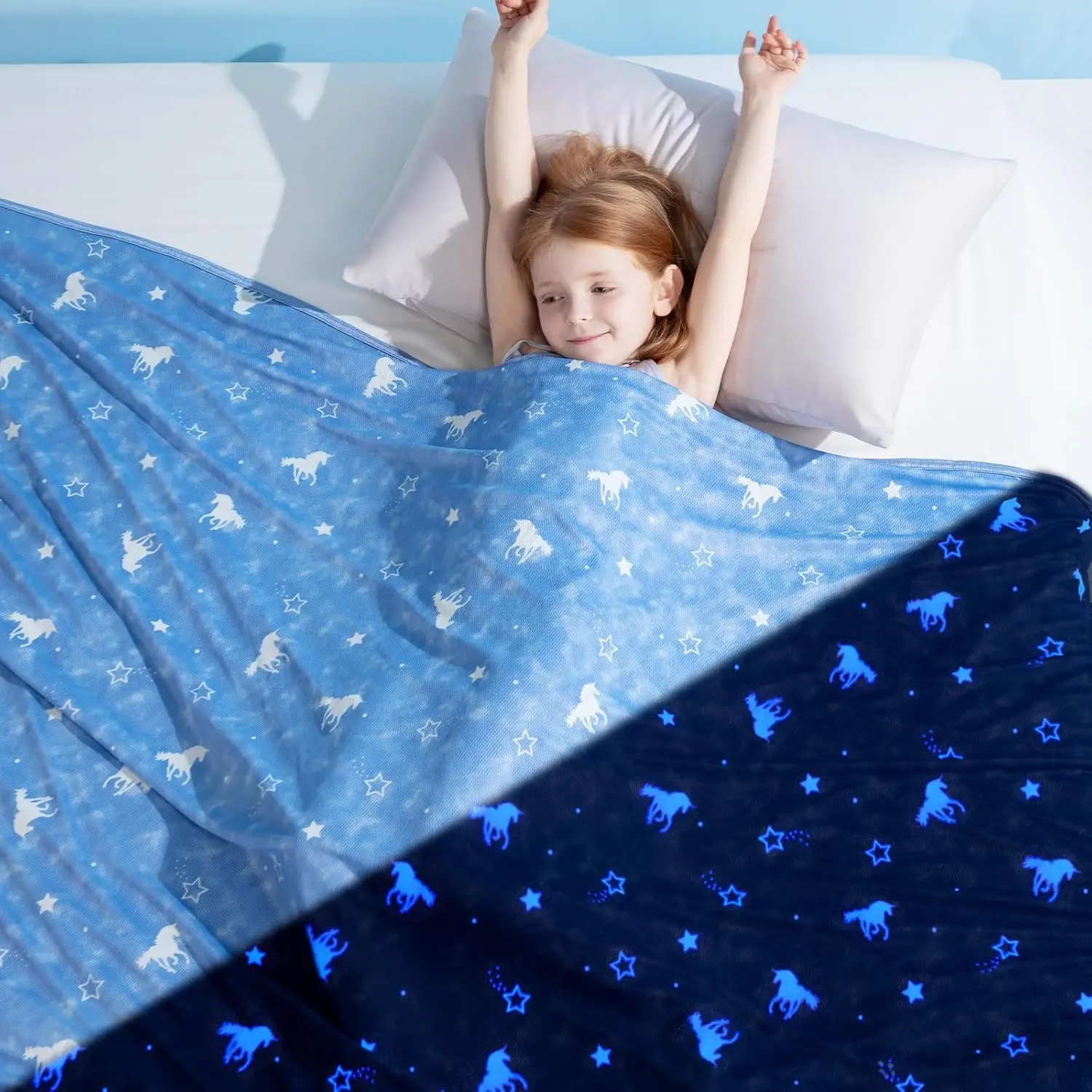 Elegear Glow-in-the-Dark Unicorn Cooling Blanket for Kids, Q-Max>0.5 Arc-Chill 3.0, OEKO-Certified Soft Fleece Throw, Breathable for Bed/Sofa, Ideal Birthday Cool Gifts for Kids, Cooling Blankets