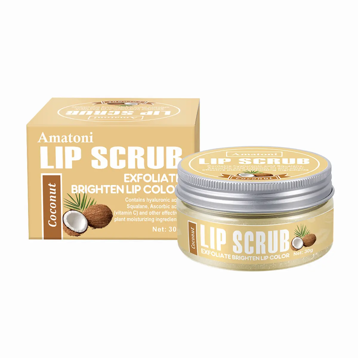 Coconut Lip Scrub,Exfoliate Brighten Lip Color Moisturizing