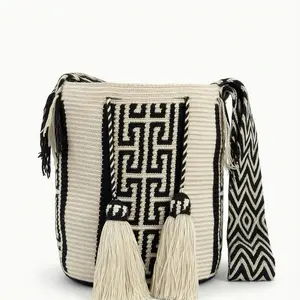 Wayuu Crochet Crossbody Tote, Luxury Handmade Shoulder Commuter Bag with Vibrant Thread