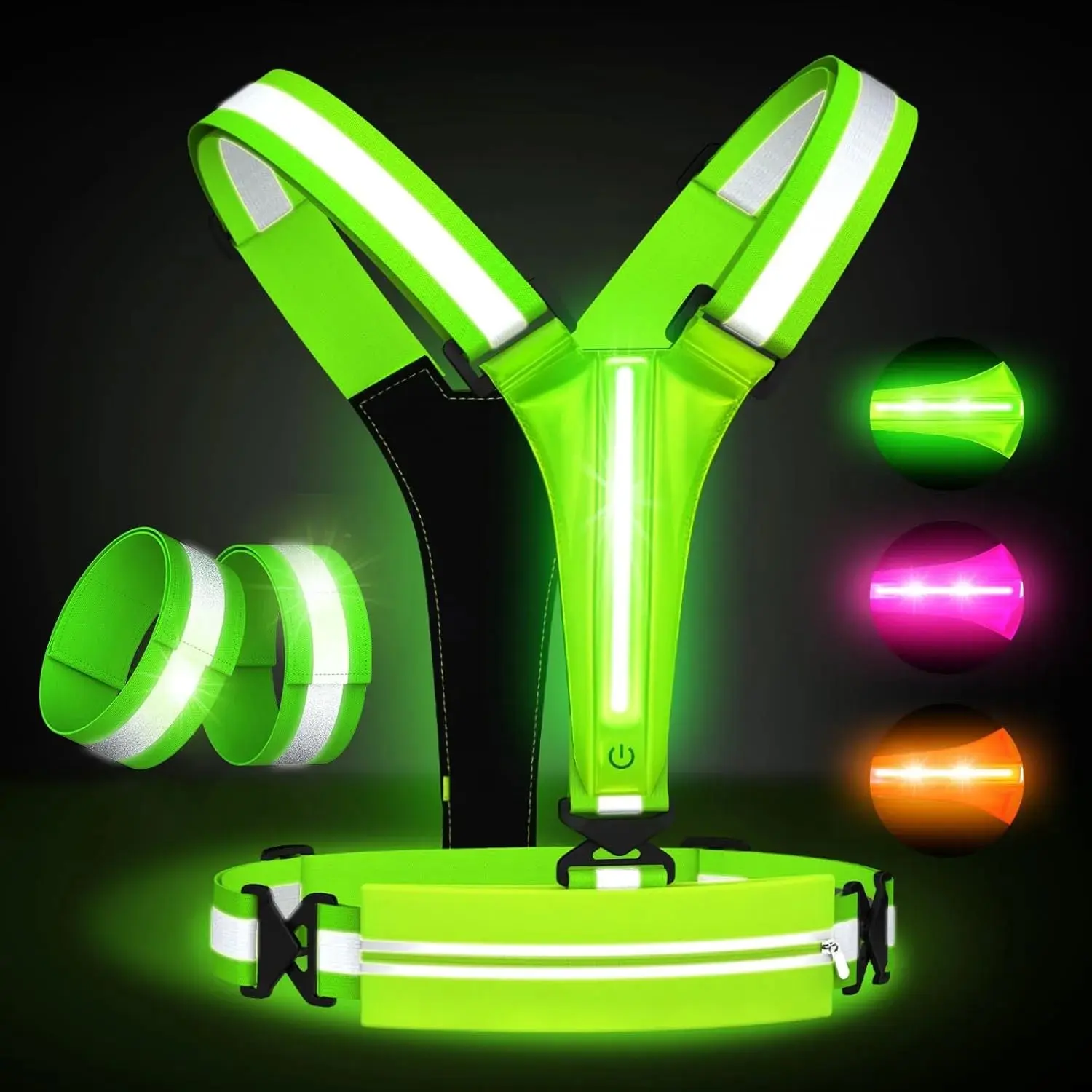 LED Reflective Vest Running Gear Set,USB Rechargeable Light Up Running Vest for Runners Night Walking with Waterproof Phone Bag,High Visibility Armband,Adjustable Waist&Shoulder for Men Women