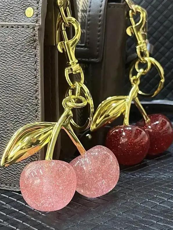 Mother's Day gift Cute Cherry Design Sparkly Bag Charm, Fashionable BagKeychain for Women & Girls, Trendy All-match & ExquisiteBag Charm for Birthday Gift, Purse Accessories