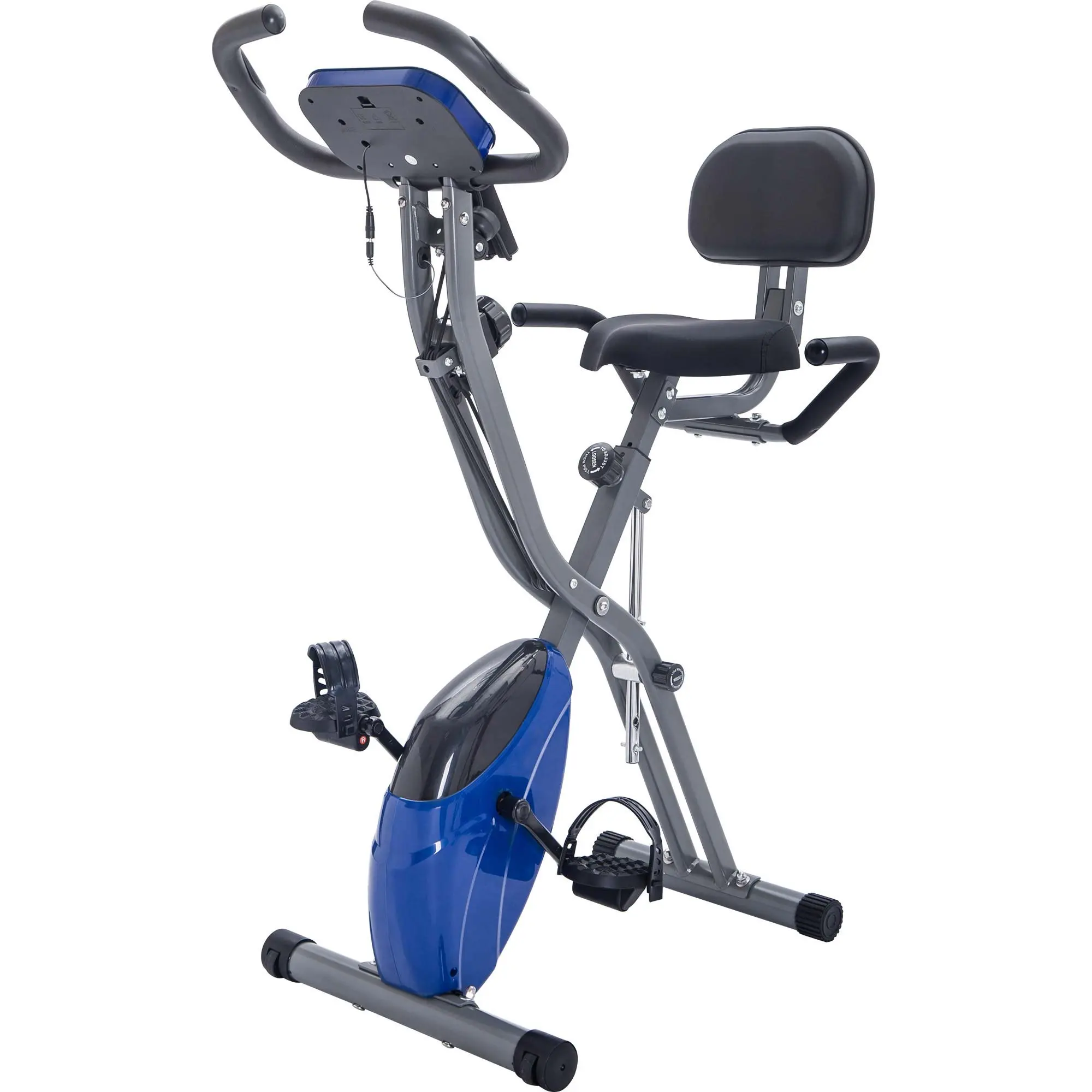 Foldable Upright & Recumbent Stationary Exercise Bike with 16 Levels Adjustable Resistance, Metal Frame, Compact Design, Supportive Seat, Backrest & LCD Monitor for Home Workouts