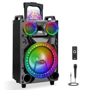 DAZONE Portable Bluetooth PA Speaker System 3000W Rechargeable Outdoor Bluetooth Speaker Portable PA System w/ 12” Subwoofer Dual 3” Tweeter, Microphone In, Party Lights, USB, Radio, Remote for Home Party