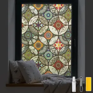 Bohemian Style Decorative Sunshade Privacy Window Film, UV & Heat Protection, Static Cling & Removable,for Home, Balcony,17.7"x78.7"
