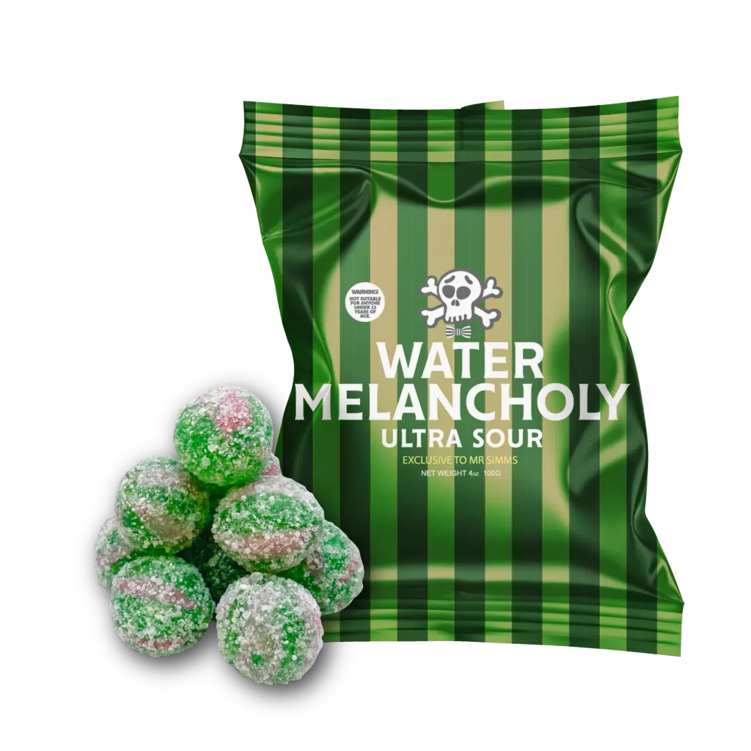 Mr. Simms Watermelon Melancholy Ultra Sour Candy, Chewy Snacks with Sugar and Xanthan Gum