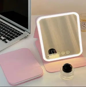 Led Cosmetic Mirror, Portable Vertical Folding Vanity Mirror, 3 Color Illumination Dimmable Touch Screen Desktop Cosmetic Mirror, Lighted Makeup Mirror, Travel Makeup Decor Mirror, Compact Mirror, Lightweight Rechargeable Lighted Mirror, Modern Mirror tik