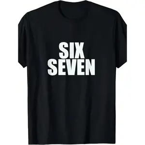 Men's 6 7 Meme Graphic Cotton Jersey Tee - Bold 67 Number Print, Retro Style, Moisture-Wicking Comfort Fit Round Neck, Suitable for Gym, Casual Attire, All-Season Gym Athletic Clothes