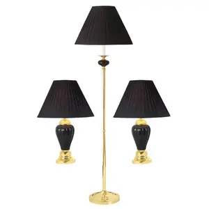 YYDS 3-Piece Ceramic Lamp Set, Floor and Table Lamps, Black finish