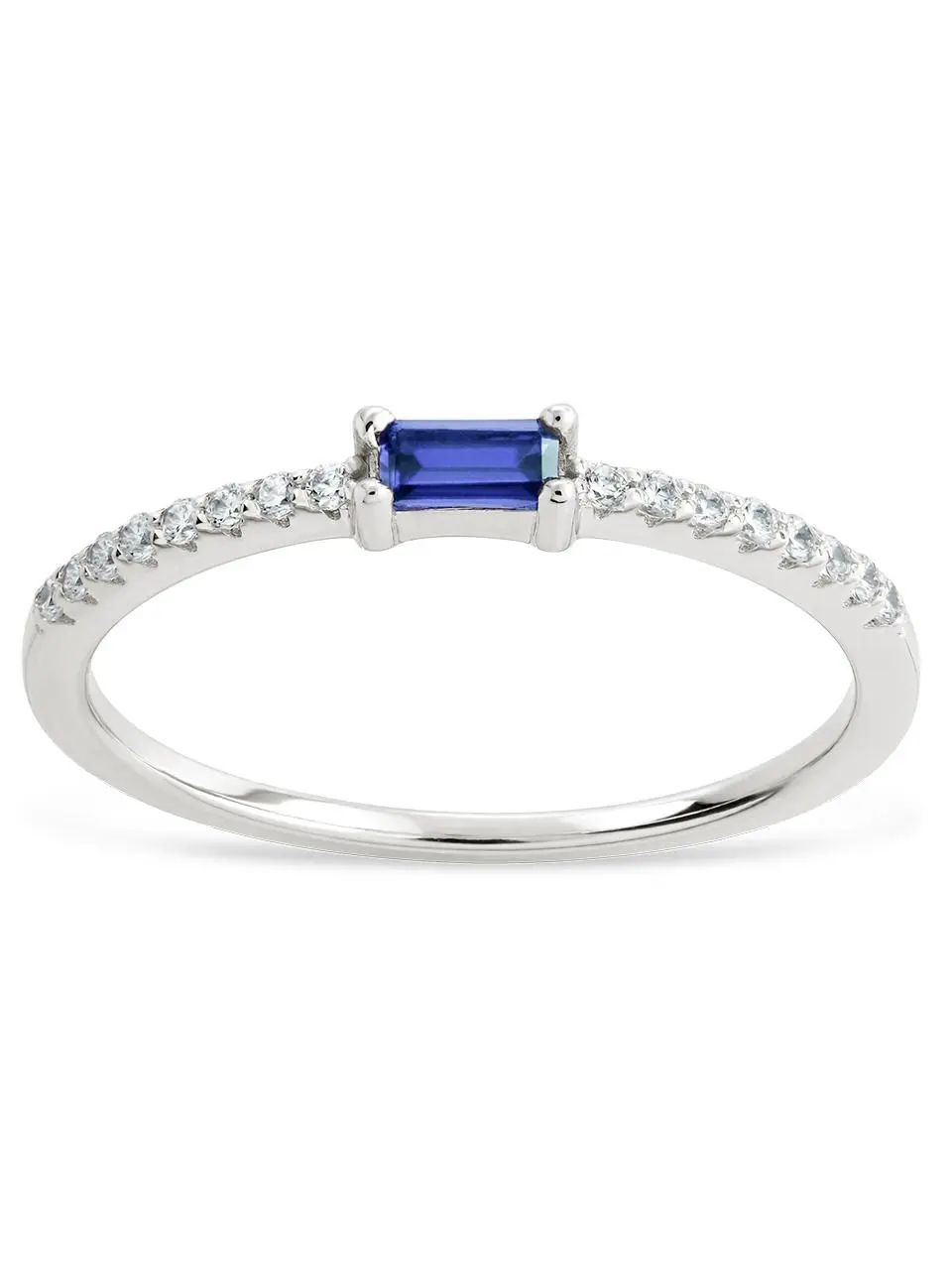 Sterling Silver Thin Tanzanite CZ Stacking Birthstone Ring