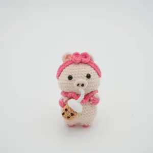 Handmade Crochet Boba Piggy, Hand-Knitted with Cotton Yarn