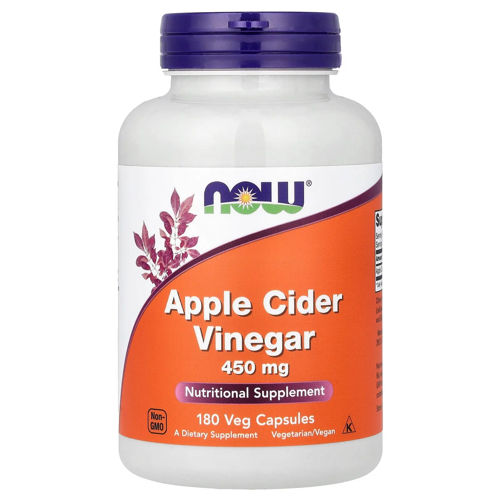 NOW Foods Apple Cider Vinegar, 450 mg, 180 Veg Capsules NOW Foods Apple Cider Vinegar, 450 mg, 180 Veg Capsules