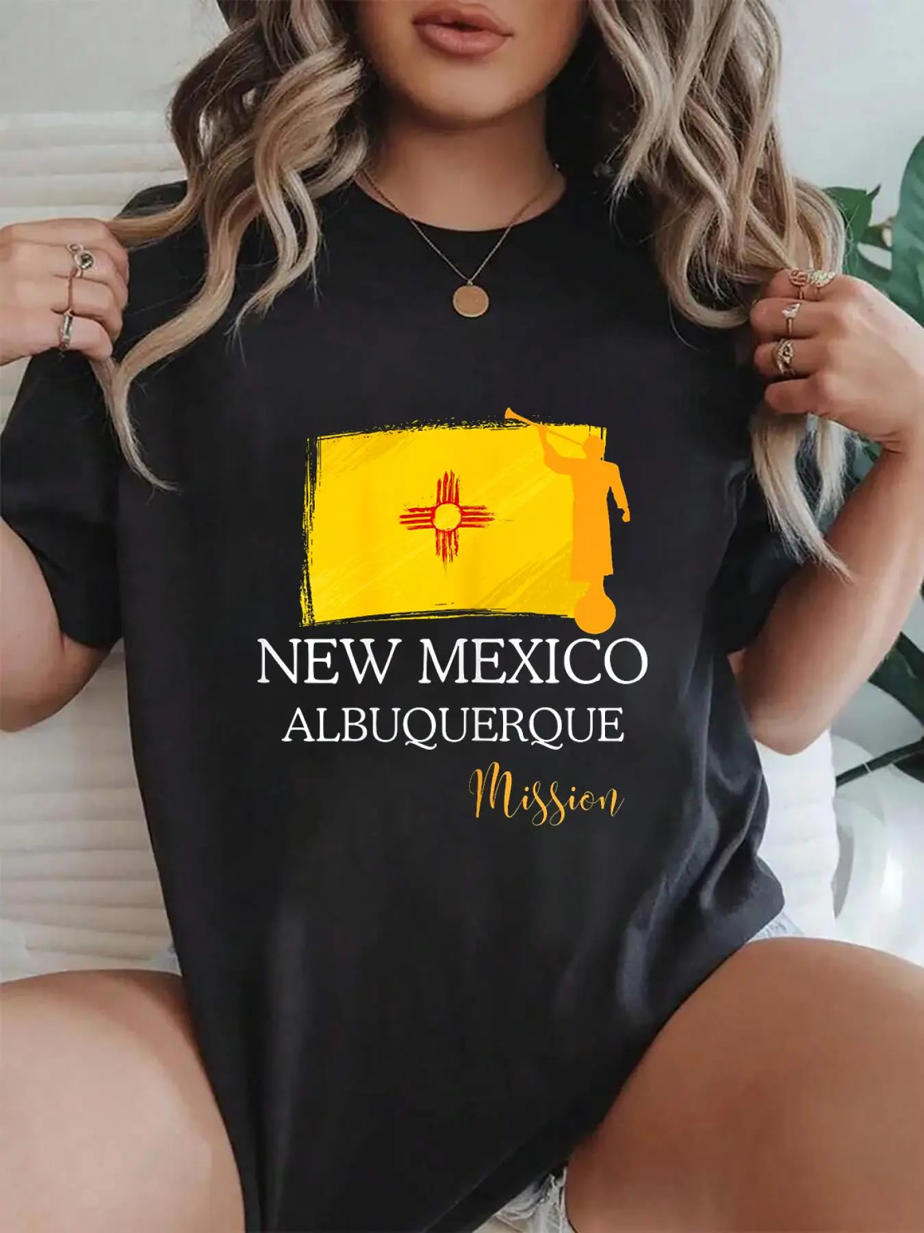 100% cotton New Mexico Albuquerque Mormon LDS Mission Missionary T-Shirt Crew Neck short Sleeve T-Shirt, Casual Print Graphic Cotton Tees Women Tops