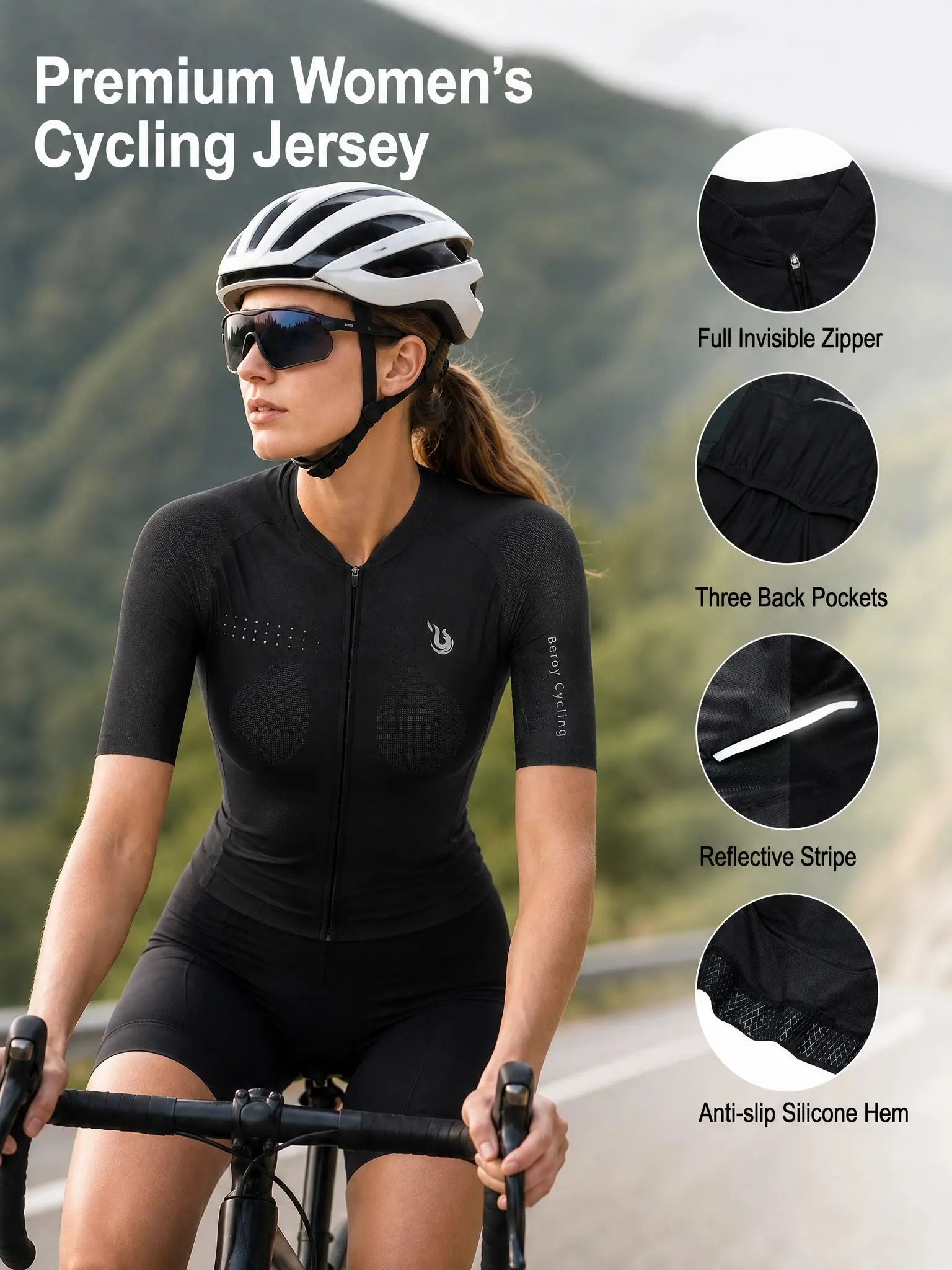 Summer Road Bike Top,Women’s Female Fit Short Sleeve Professional Road Biking Jersey - Womenswear, Streetwear, Stretch Fabric, Quick-Drying, Sun Protection, Printed Graphics