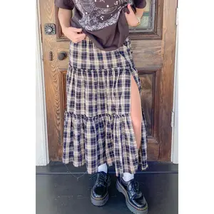 Plaid Tiered Maxi Skirt