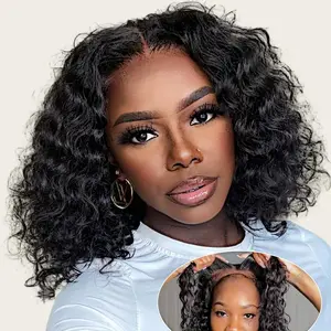 [Glueless Wig]  Human Hair Pre Plucked Pre Cut Water Wave Bob Wig Human Hair Lace Front Wigs for Beginners No Glue  6x4 Pre-Cut Short Glueless for Black Women Human Hair