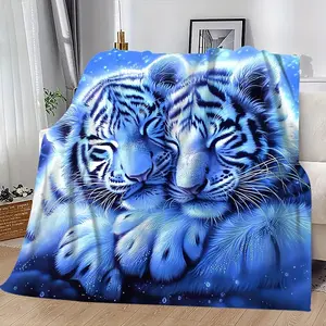 Luxurious White Tiger Cub Digital Print Fleece Blanket - Modern Style, Machine Washable, All-Season Comfortable, Animal Theme, Durable 200-250g Weight, Comfortable 28x 40inch , Perfect for Home Decoration,tiger blanke