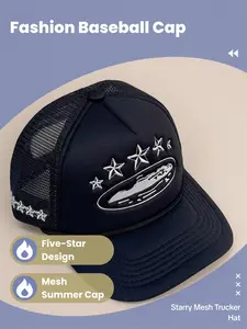 Men's Fashion Baseball Cap, Five-Star Colorblock Mesh Design, Summer Versatile Trucker Hat, Stylish Casual Wear for Men