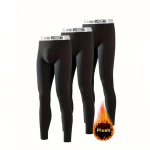 3-piece Men's Thermal Underwear - Fleece-lined, fitted winter long johns, machine washable, suitable for cold weather, casual wear - Slim fit