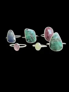 Natural Stone Sterling Silver Flat Stacker Rings