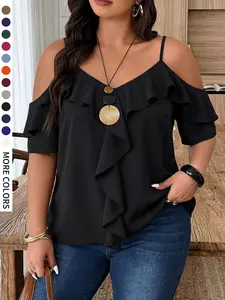 Plus Size Women's Elegant Ruffle Camisole, A-Line Hem Solid Color Top, Casual Fashion for Daily Wear, Graduation, Dates, Office, Parties