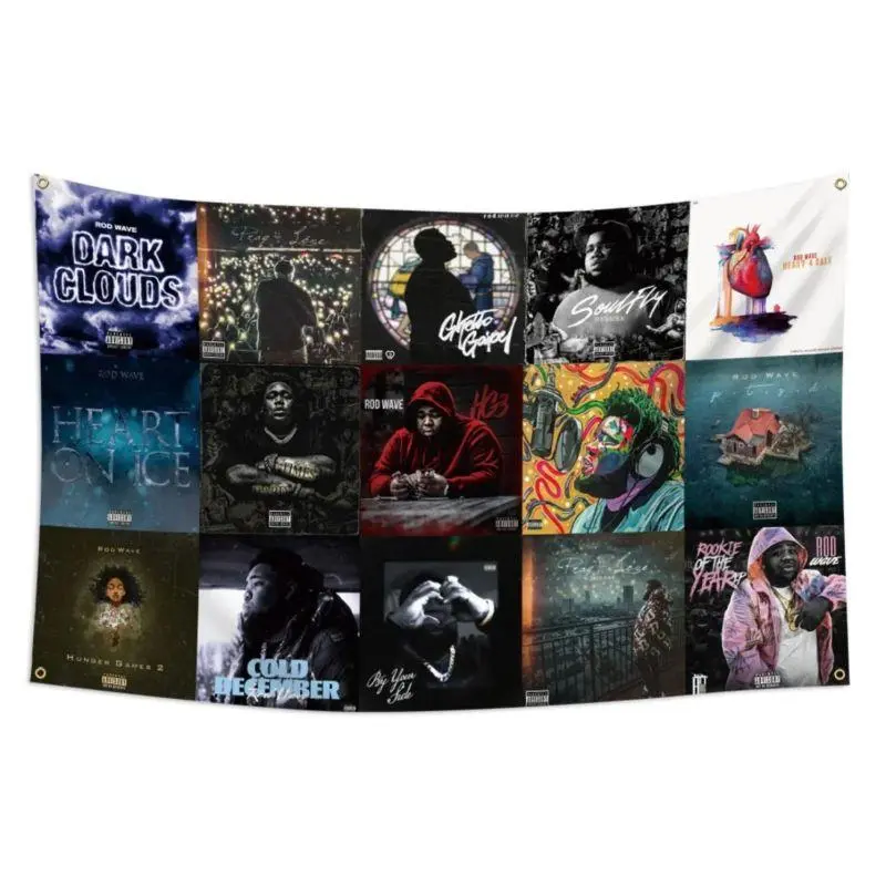 Rod Wave Music Collage Tapestry 3x5 Feet Rapper Album Cover Print Wall Banner with Brass Grommets Vivid Fade Resistant Polyester for Indoor Outdoor Bedroom College Dorm Party Decoration,evangelion,family,extra,rivalry,uv,last,suitable