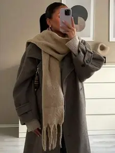 Women's Elegant Fashion Winter 35x230cm, European Style Puffy Shawl, Hijab for Winter, Perfect for Coats and Jackets, Trendy Solid Shawl